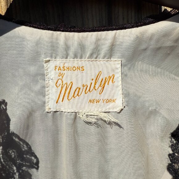 Vintage Peignoir Robe 60s Marilyn Black Floral Lace Peignoir Lingerie Robe | M/L - Picture 6 of 17